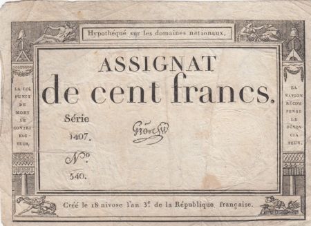 France 100 Francs 18 Nivose An III - 7.1.1795 - Sign. Gros Série 1407