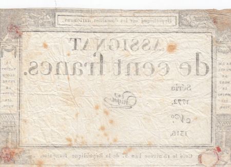France 100 Francs 18 Nivose An III - 7.1.1795 - Sign. Guyot