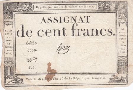 France 100 Francs 18 Nivose An III - 7.1.1795 - Sign. Haze
