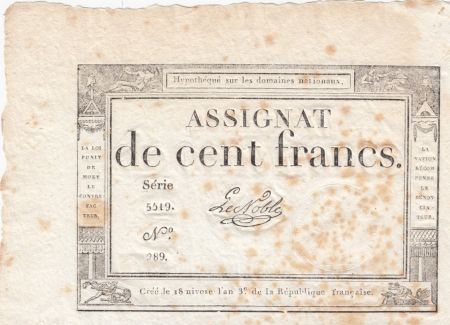 France 100 Francs 18 Nivose An III - 7.1.1795 - Sign. Le Noble