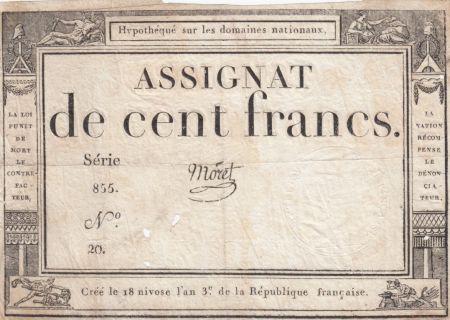 France 100 Francs 18 Nivose An III - 7.1.1795 - Sign. Moret