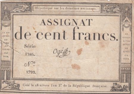 France 100 Francs 18 Nivose An III - 7.1.1795 - Sign. Ogé