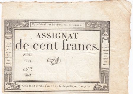 France 100 Francs 18 Nivose An III - 7.1.1795 - Sign. Ogé