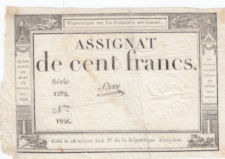 France 100 Francs 18 Nivose An III - 7.1.1795 - Sign. Saxy