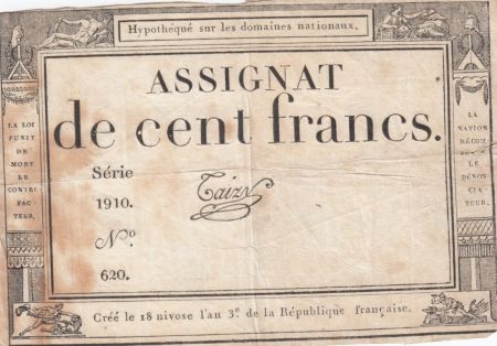 France 100 Francs 18 Nivose An III - 7.1.1795 - Sign. Taizy