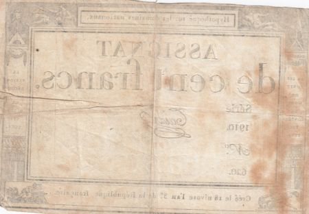 France 100 Francs 18 Nivose An III - 7.1.1795 - Sign. Taizy