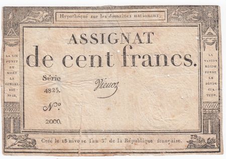 France 100 Francs 18 Nivose An III - 7.1.1795 - Sign. variées - TTB