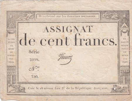 France 100 Francs 18 Nivose An III - 7.1.1795 - Sign. Vienoz