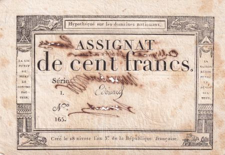 France 100 Francs 18 Nivose An III - 7.1.1795 - Vérificateur