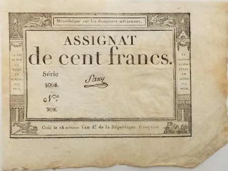 France 100 Francs 18 Nivose An III (07-01-1795) - Sign. Saxy - Série 5068 - SUP