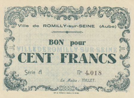 France 100 Francs 1940, Ville de Romilly-sur-Seine