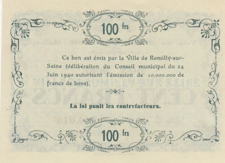 France 100 Francs 1940, Ville de Romilly-sur-Seine