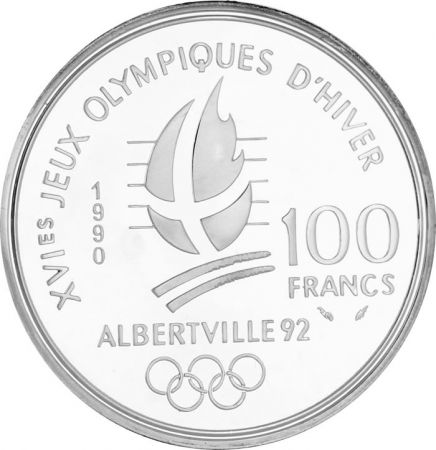 France 100 Francs 1990 - Jeux Olympiques Albertville 1992 Bobsleigh - Argent BE
