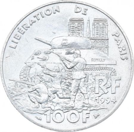 France 100 Francs Argent Liberation de Paris 1944 - 1994