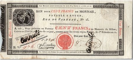 France 100 Francs Caisse d\'Echanges des Monnaies - Rouen An 12