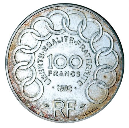 France 100 Francs Commémo. Jean Monnet FRANCE 1992 (SUP)