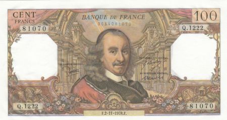 France 100 Francs Corneille - 02-11-1978 - Série Q.1222 - P.NEUF