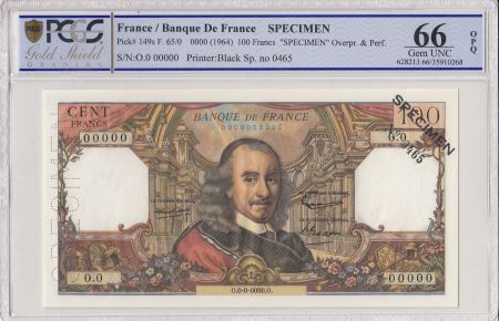 France 100 Francs Corneille - Spécimen - 1964 - PCGS 66 OPQ