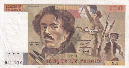 France 100 Francs Delacroix - 1978 - Série M.3 - Fay.69.1b