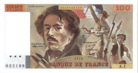 France 100 Francs Delacroix - 1978 Série A.1 Alphabet rare
