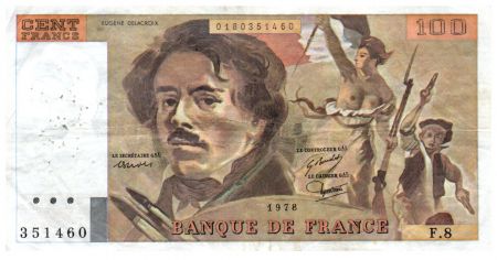 France 100 Francs Delacroix - 1978 Série F.8 - Petit filigrane - TTB