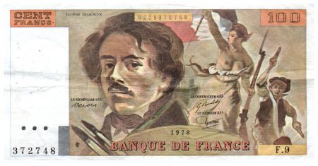 France 100 Francs Delacroix - 1978 Série F.9 - Grand filigrane - TTB