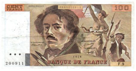 France 100 Francs Delacroix - 1978 Série F.9 - Petit filigrane - TTB