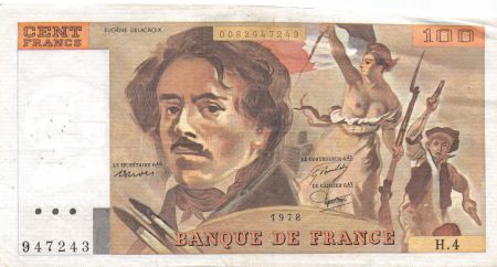 France 100 Francs Delacroix - 1978 Série H.4-947243 - Hachuré - TTB