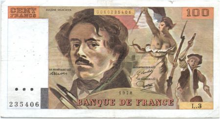 France 100 Francs Delacroix - 1978 Série L.3 - Non Hachuré - TB +