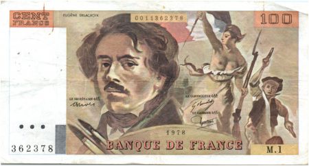 France 100 Francs Delacroix - 1978 Série M.1 - Non Hachuré - TB+/TTB