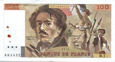 France 100 Francs Delacroix - 1978 Série M.1 - Non Hachuré - TTB