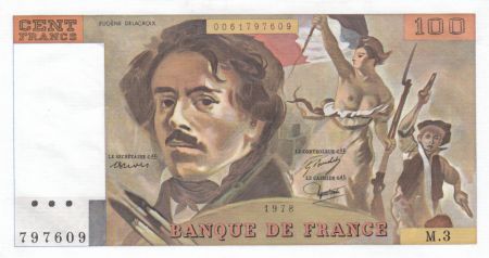 France 100 Francs Delacroix - 1978 Série M.3 - Hachuré -  P.Neuf