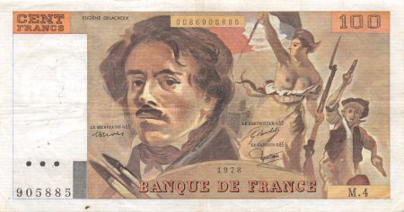 France 100 Francs Delacroix - 1978 Série M.4 - Hachuré - TTB