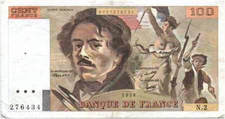 France 100 Francs Delacroix - 1978 Série N.2 - Non Hachuré - TB +