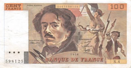 France 100 Francs Delacroix - 1978 Série N.4 - Hachuré - TTB