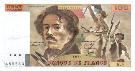 France 100 Francs Delacroix - 1978 Série N.9 - Grand filigrane - TTB