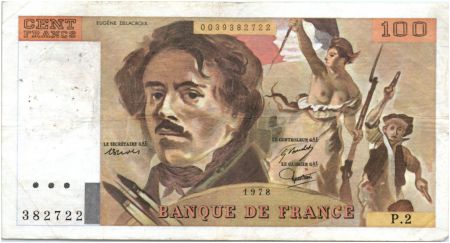 France 100 Francs Delacroix - 1978 Série P.2 - Non Hachuré - TB +