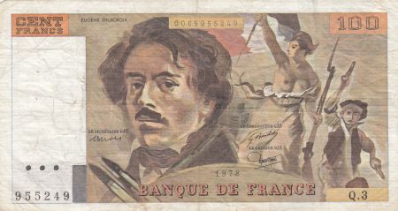 France 100 Francs Delacroix - 1978 Série Q.3 - Hachuré - TB+