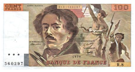 France 100 Francs Delacroix - 1978 Série R.8 - Grand filigrane - TTB