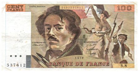 France 100 Francs Delacroix - 1978 Série S.8 - Grand filigrane - TTB