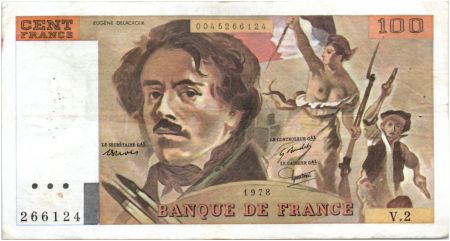 France 100 Francs Delacroix - 1978 Série V.2 - Non Hachuré - TB +
