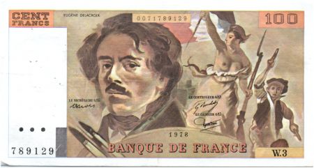 France 100 Francs Delacroix - 1978 Série W.3 - Hachuré - TTB