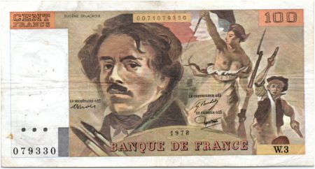 France 100 Francs Delacroix - 1978 Série W.3 - Non Hachuré - TB +