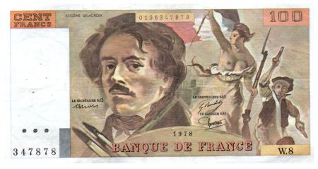 France 100 Francs Delacroix - 1978 Série W.8 - Grand filigrane - TTB