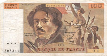 France 100 Francs Delacroix - 1978 Série X.3 - Hachuré - TTB