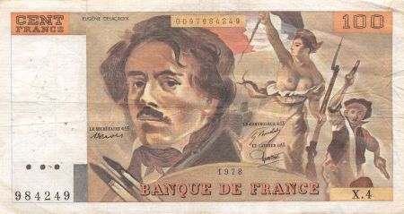 France 100 Francs Delacroix - 1978 Série X.4 - Hachuré - TTB