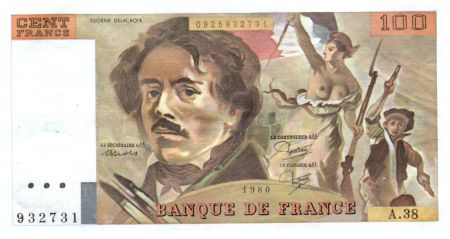 France 100 Francs Delacroix - 1980 Série A.38 - SUP