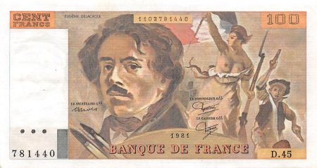France 100 Francs Delacroix - 1981 Série D.45 - SUP