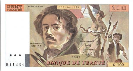 France 100 Francs Delacroix - 1986 Série G.102