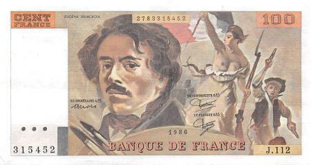 France 100 Francs Delacroix - 1986 Série J.112 - SUP